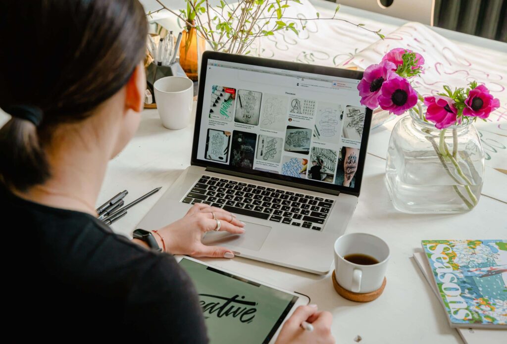 woman working on a laptop