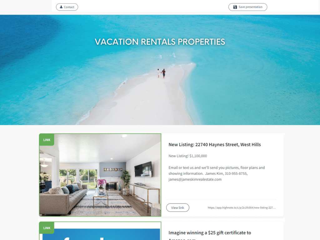 Vacation Rental Properties Listing Highnote