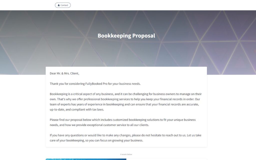 bookkeeping proposasl